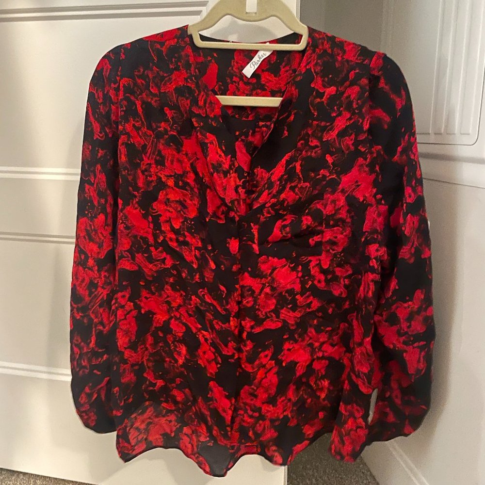 PARKER Silk Flower Pattern Long Sleeve Top